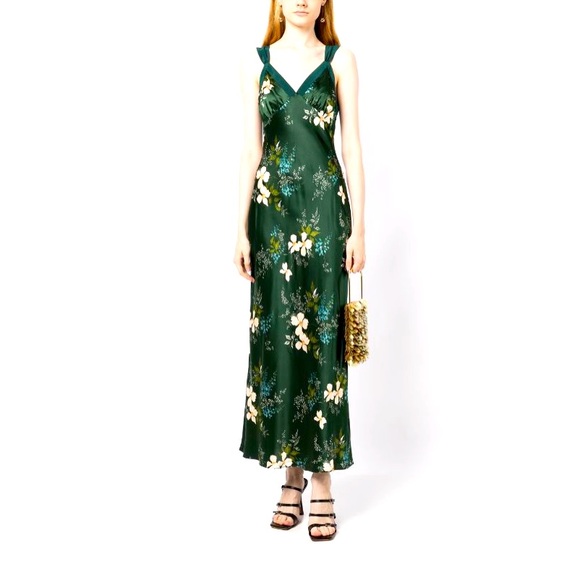 NWT Reformation Neola Green Floral Print Silk Dress L Large - Picture 1 of 10